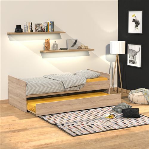 Lit Gigogne Florent 90x190 2 Sommiers 1 Tiroir Lit Chene