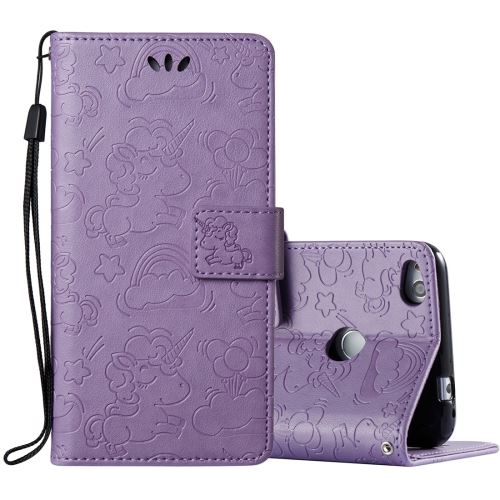 Huawei Honor P8 Lite (2017) Housse Etui Cuir PU Gravé Licorne Mignonne Violet ALS53257