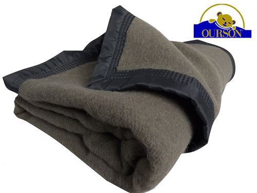 Couverture pure laine woolmark ourson 350 gr gris 240x260