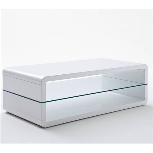 Table basse design AGEN laquée blanc brillant plateau inférieur en verre