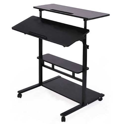 Bureau d'ordinateur Insma mobile réglable en hauteur avec roue Noir Hauteur réglable 85-120CM