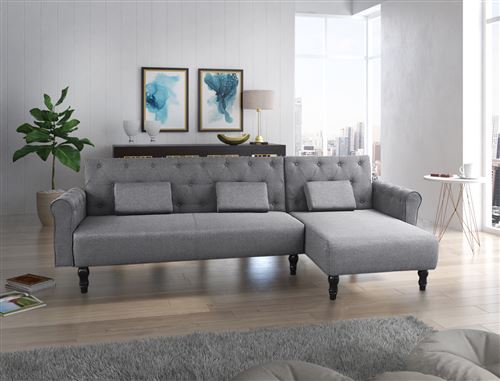 Canapé d'angle convertible Chester 267cm, gris