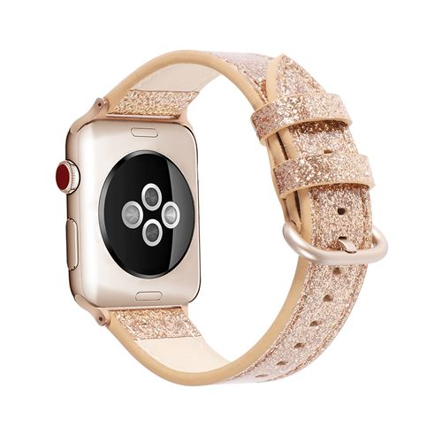  Bracelet de montre en cuir brillant pour Apple Watch Series 6/ SE/ 5/ 4 44mm - Or 