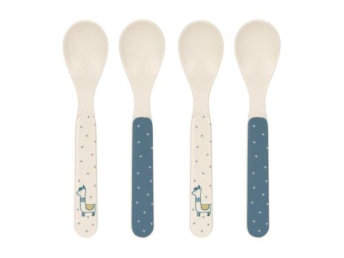 Lassig - Lot 4 cuillères bambou Glama Lama bleu