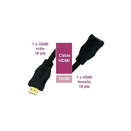 Rallonge HDMI type A mâle / HDMI type A femelle, version « High Speed with Ethernet », 1m50