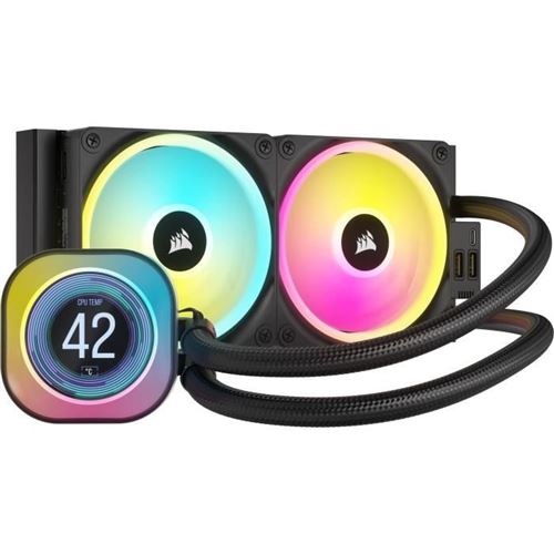 Non Communiqué Corsair Icue Link Lcd H100i Rgb - Système De Refroidissement Liquide De Processeur - Taille De Radiateur : 240 Mm - (Pour : Lga1156, Lga1155, Lga1150, Lga1151, Am4, Lga1200, Lga1700, Am5) - Cuivre - 120 Mm