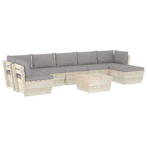 vidaXL Salon de jardin palette 8 pcs avec coussins Épicéa imprégné