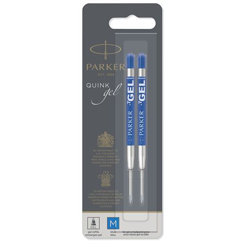 PARKER recharge bille gel, pointe moyenne, bleue, blister X 2