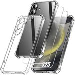 Coque pour Samsung Galaxy S25 - Protection Silicone Antichoc Transparent + 2 Verres Trempés - BOOLING