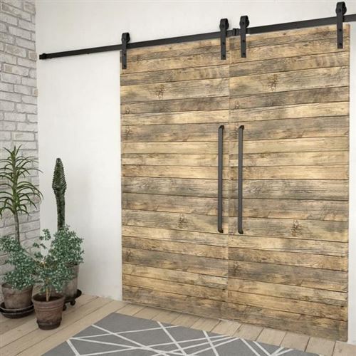 vidaXL Kits de fixation pour porte coulissante 2 pcs 183 cm Acier Noir