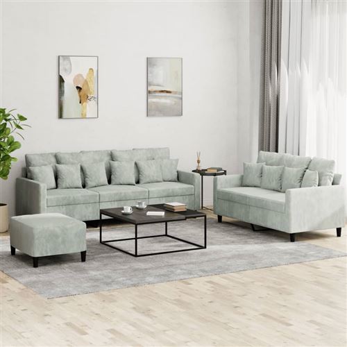 Non Communiqué Gris Clair Vidaxl Ensemble De Canapés 3 Pcs Avec Coussins Velours3201730