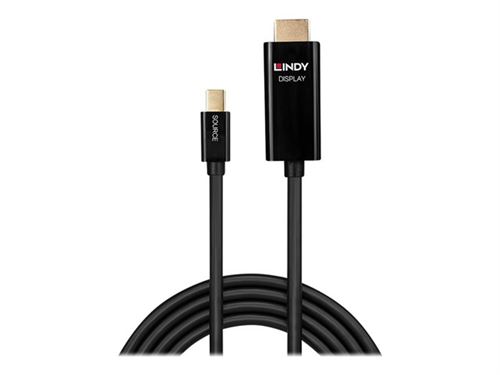 Lindy - Câble adaptateur - Mini DisplayPort mâle pour HDMI mâle - 3 m - blindé - noir - rond, bloqué, support 4K, actif