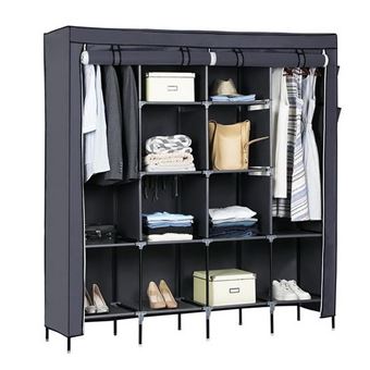 Armoire de rangement penderie pliable vêtements en tissu noir dressing,169.5 x 44 x 168.5/181.5cm,GRIS - 1