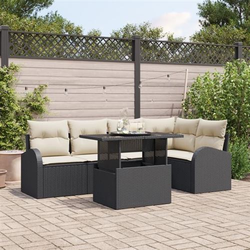 Non Communiqué Noir Set De Canapé De Jardin 6 Pièces Avec Coussins En Rotin Poly Canapé De Jardin 2 Places Avec Rangement Et Coussins 3357380