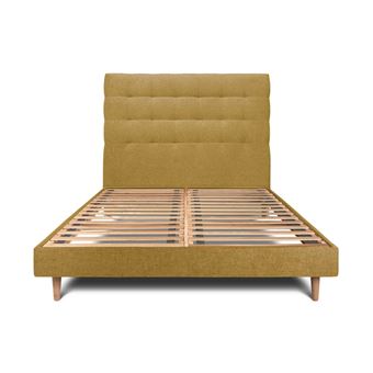 Lit 160x200cm avec tête de lit capitonnée tissu et sommier kit jaune - Hauteur totale : 29cm - 1