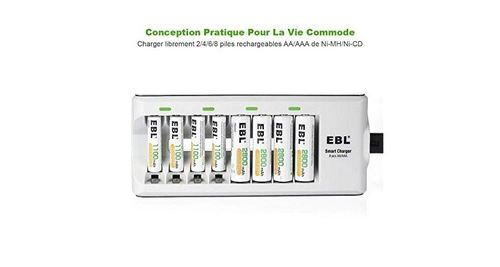 Ebl chargeur de piles aa/aaa 8 slots- avec 16pcs aa piles rechargeables  2800mah haute capacité avec boîte de piles - Chargeur de batterie - Achat &  prix