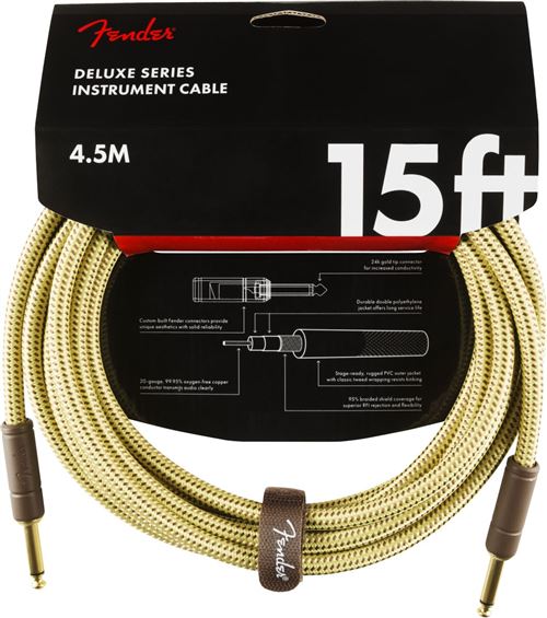 Câble jack Fender Deluxe Series Instrument, droit, Tweed - 4,5m