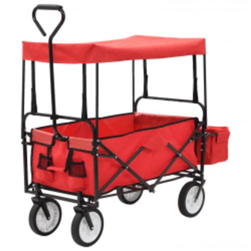 vidaXL Klappbarer Handwagen mit Sonnendach Stahl Rot