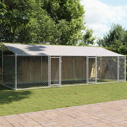 vidaXL Cage pour Chien avec Toit et Portes, Chenil pour Chien, Maison pour Chien, Niche de Jardin Terrasse, Gris 6x2x2m Acier Galvanisé