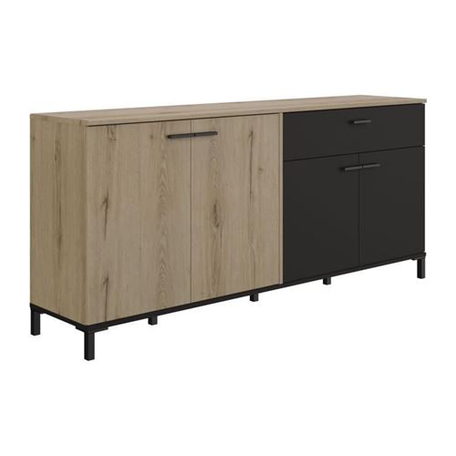 Enfilade 4 portes 1 tiroir GAMI TRUST chêne Helvezia noir 180 cm