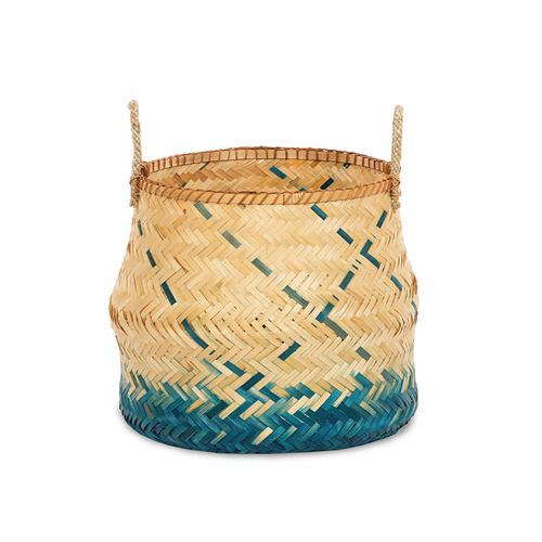 Non Communiqué Bleu Panier Bambou Naturel Et