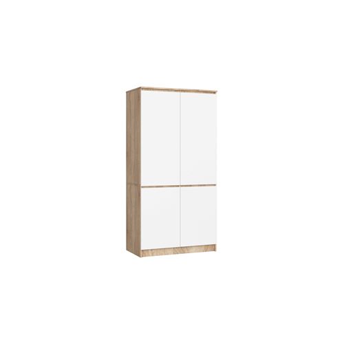 Armoire AKORD S90 Chêne Sonoma 90 cm 4 portes façade Blanche 4 étagères 90x51x180 cm