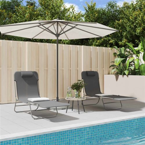 Vidaxl Gris Chaises Longues Pliables 2 Pcs - Image 3