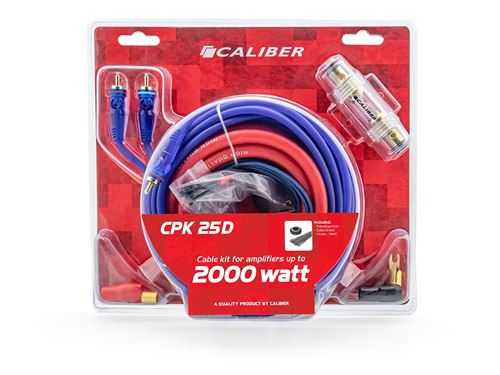 CALIBER - Kit Câbles Audio pour Amplificateur de Voiture - Câble pour Subwoofer de 2000 Watt - Jeu de 4 Câbles - 5 mètres (CPK25D)