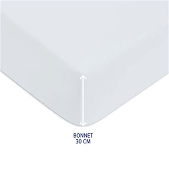 Drap-housse Coton Blanc Bonnet 30 - 200x200 cm - Le Roi du Matelas