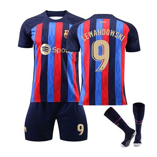 Lewandowski Maillot de Football #9 Adulte FONGWAN 2022/2023 Barça Domicile Jersey Short et Chaussettes, Taille 2XL