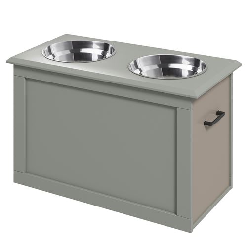 Comparer les prix de Gamelle double chien chat Porte-gamelles surélevé dim. 60L x 30l x 41H cm 2 gamelles poignées coffre MDF gris
