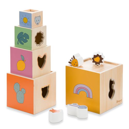 Cubes à empiler en bois coloré