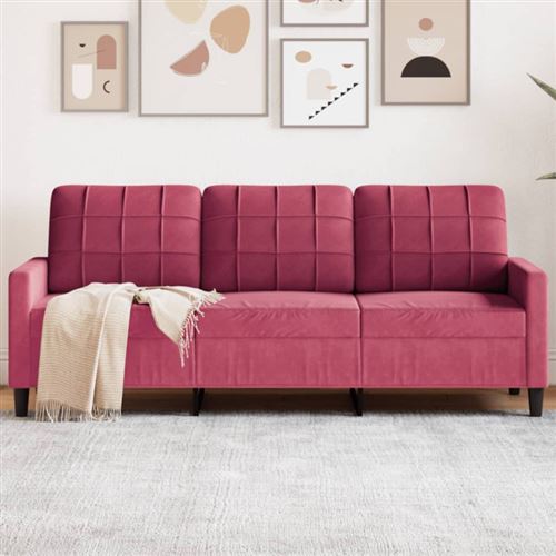 vidaXL - Canapé 3 places - Velours - Rouge - 180 cm - Image 2