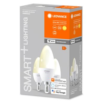 LEDVANCE 3x Ampoule bougie SMART+ WiFi LED - E14 - dimmable - blanc chaud 2700 K - remplace les lampes 40W}