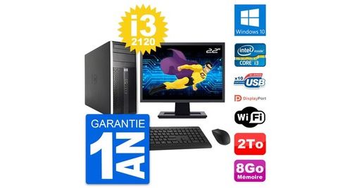 Pc tour hp pro 6200 cmt ecran 22" i3-2120 ram 8go disque dur 2to windows 10 wifi