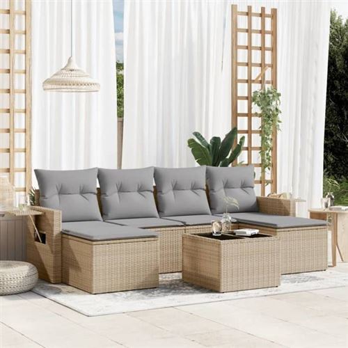 VIDAXL - Salon de jardin modulable - Rotin - Beige - 7 pièces - Image 2