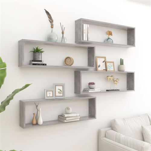 Non Communiqué Gris Béton Étagères Cube Murales 4 Pcs Bois D Ingénierie - Image 1