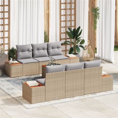 Non Communiqué Beige Ensemble De Canapé De Jardin 7 Pièces Avec Coussins Rattan Acacia