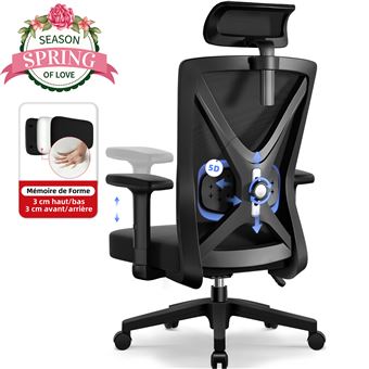 Fauteuil de Bureau, Accoudoirs Pliables, Chaise de Bureau Ergonomique Confortable, Fauteuil Bureau, Dossier Inclinable, Hauteur Réglable, Soutien Lombaire Ajustable - 1