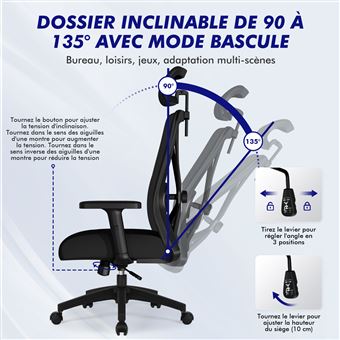 BASETBL Chaise Bureau, Fauteuil Bureau Ergonomique, Chaise Gaming Hauteur Réglable et Dossier Inclinable, Fauteuil Gamer avec Appui-Tête et Support Lombaire (Rouge et Noir BASETBL Chaise Bureau, Fauteuil Bureau Ergonomique, Chaise Gaming Hauteur Réglable et Dossier Inclinable, Fauteuil Gamer avec Appui-Tête et Support Lombaire (Rouge et Noir