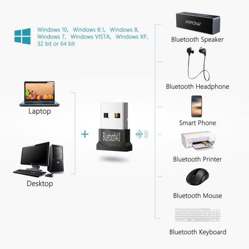 Alpexe USB Bluetooth 4.0 Adaptateur Dongle sans Fil pour PC Windows 10 8 7  XP Vista Compatible avec Bluetooth Manette PS4 et Xbox One S, Souris,  Clavier, Casque, Enceinte, Imprimante - Clé