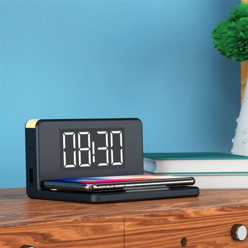 Réveil avec chargeur sans fil Qi Black