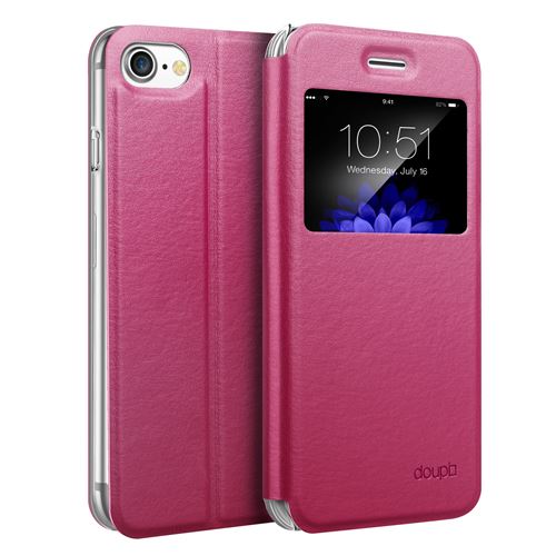 doupi Deluxe FlipCover pour iPhone 8 / 7 (4,7 pouces), avec fenêtre magnétique Book Style protection écran stand Protecteur d'écran Case, rouge