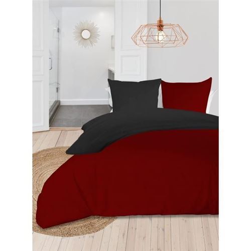 soleil d'ocre parure de couette bicolore - coton lavé - 240 x 260 cm - rouge et gris anthracite