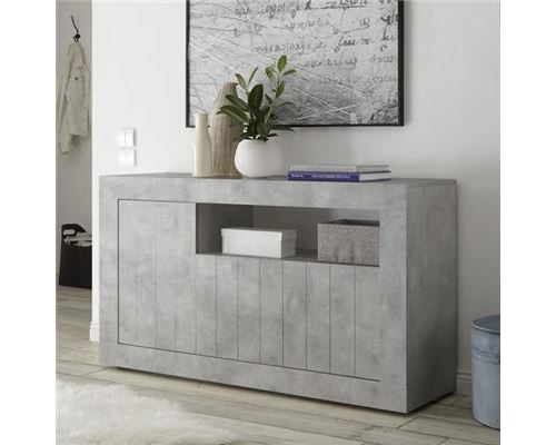 Buffet gris clair moderne 140 cm, 3 portes URBAN 2 - L 138 x P 42 x H 86 cm