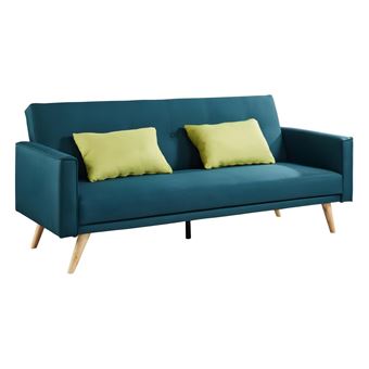 Canape 3 Places Convertible En Tissu Darvel Bleu Canard Et