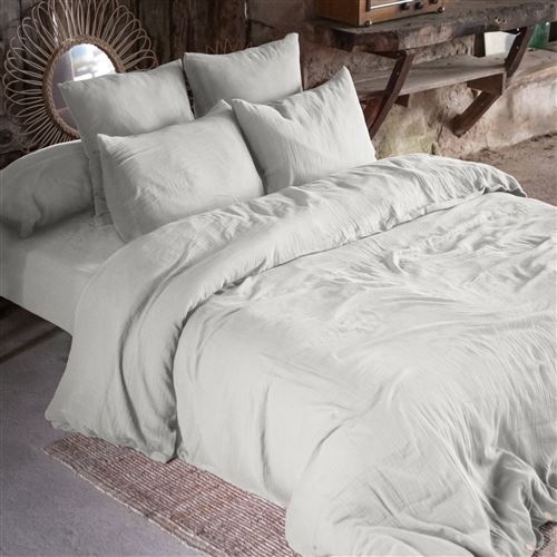 Housse de couette double gaze de coton 240 x 220 cm nuage (light grey) Gris L'EFFET PAPILLON