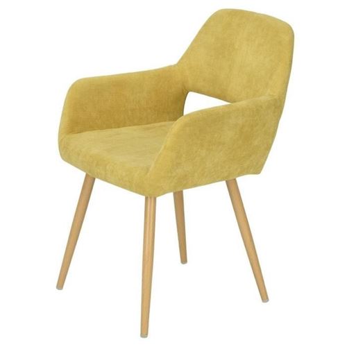 Cromwell Chaise De Salle A Manger En Metal Imprime Bois - Revetement Tissu Jaune - Style Scandinave - L 56 X P 56 Cm