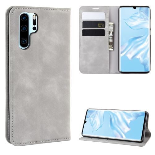 Etui en PU vintage auto-absorbé gris pour votre Huawei P30 Pro