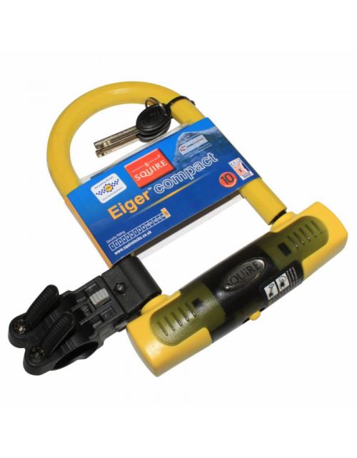 Antivol velo homologue u squire eiger compact jaune a cle 145x83mm d 15,6mm avec support (test sold secure niveau gold)